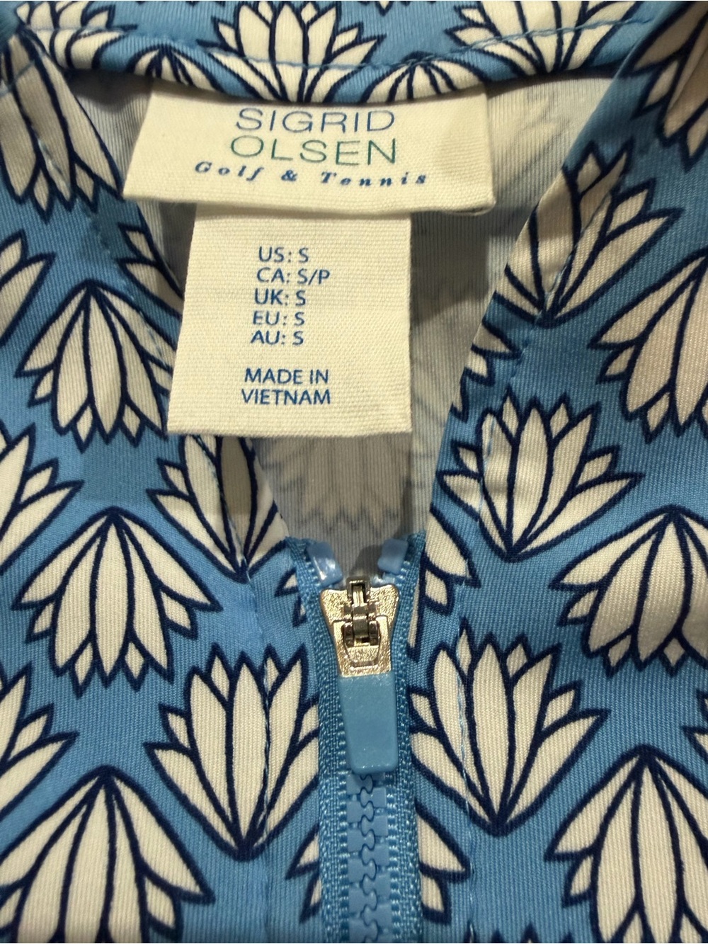 Sigrid Olsen Golf & Tennis Blue Floral Quarter Zip Pullover Top Size Small - Picture 5 of 8